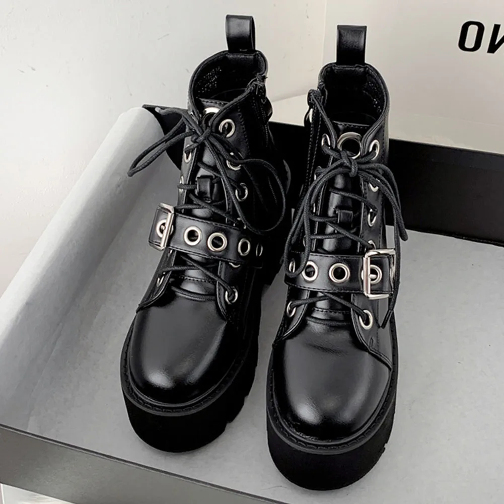 

SARAIRIS Fashion Ankle Zipper Buckle Decoration Square Heel Women Shoes Cool Round Toe Square Heel Motorcycle Boots