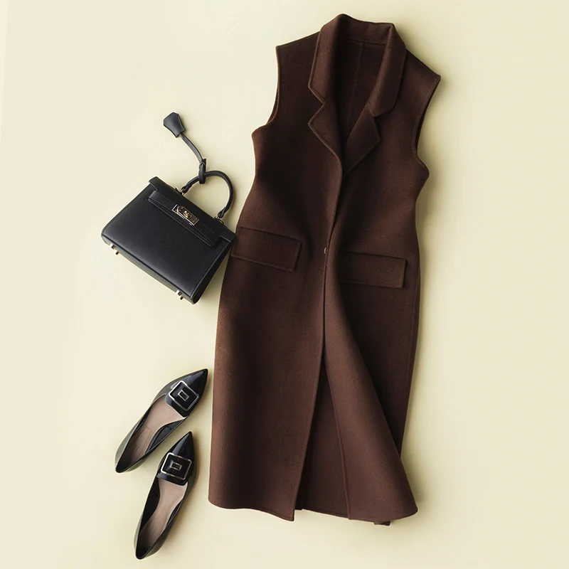 Женский двухсторонний жилет из 300%-ной шерсти весеннее шерстяное пальто без