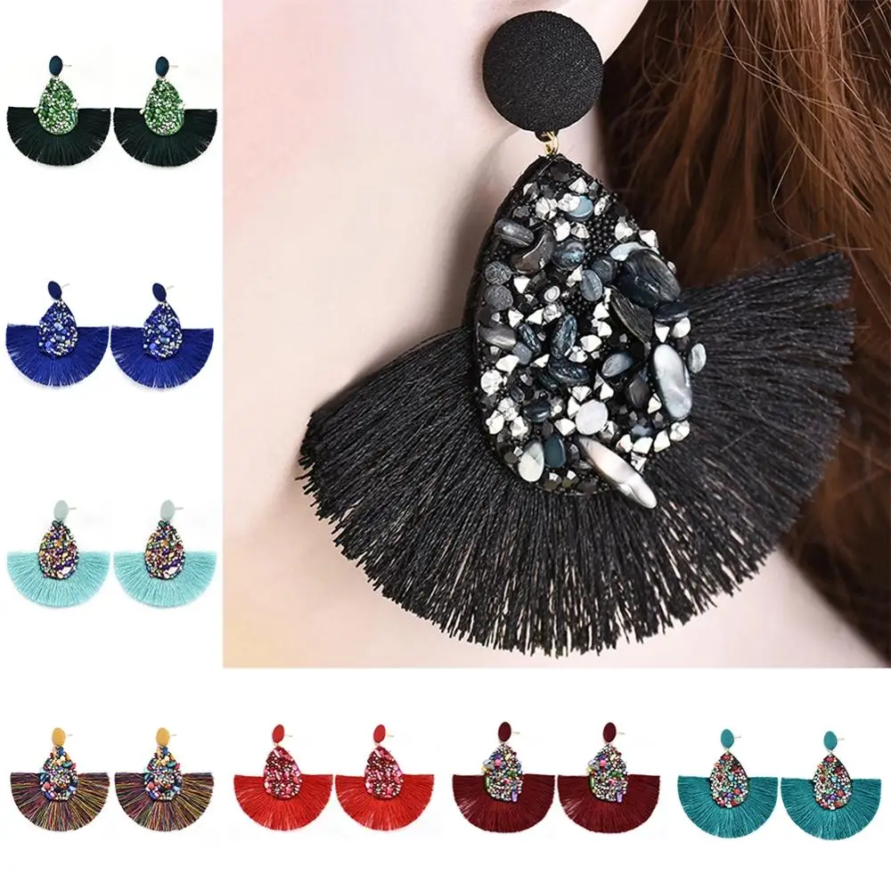 Полностью Кристальные серьги с кисточками в богемном стиле эффектные длинные