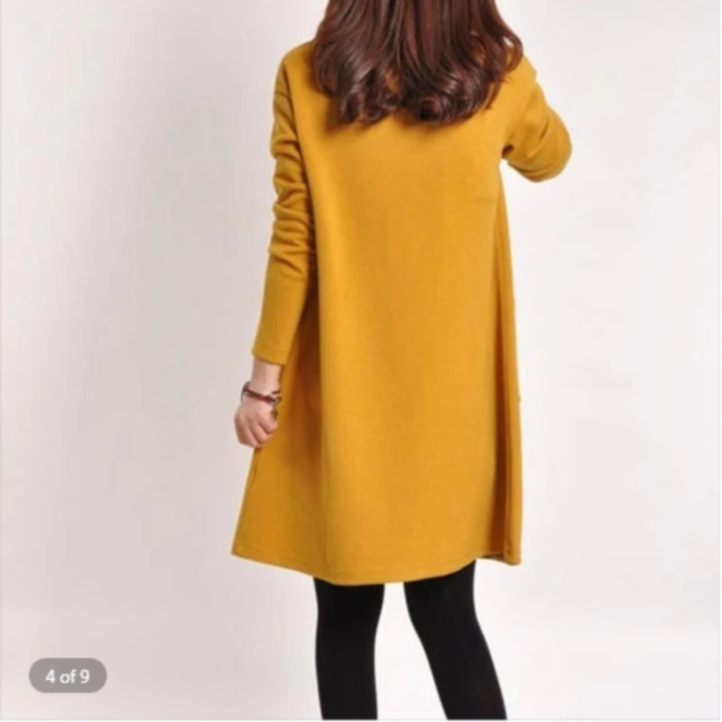 

Women Winter Hoodies Dress Long Sleeve Larg Size Lrregular Pockets Round Collar Baggy Loose Sweater Dress Vestidos De Festa