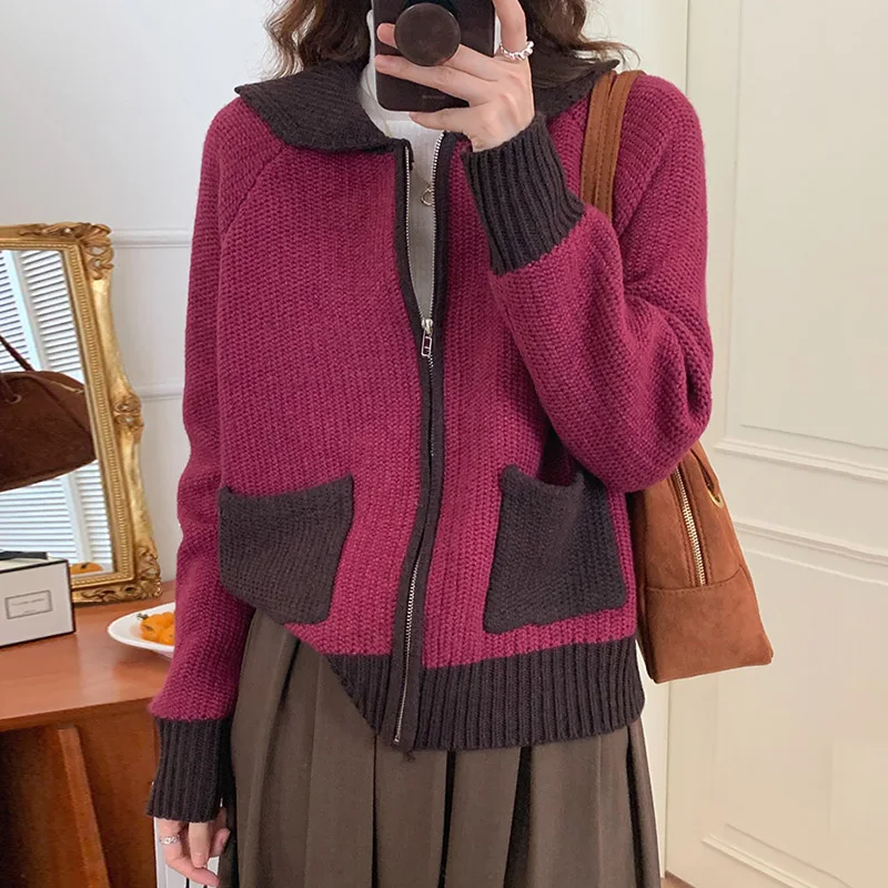 

Женский трикотажный кардиган на молнии, с длинным рукавом