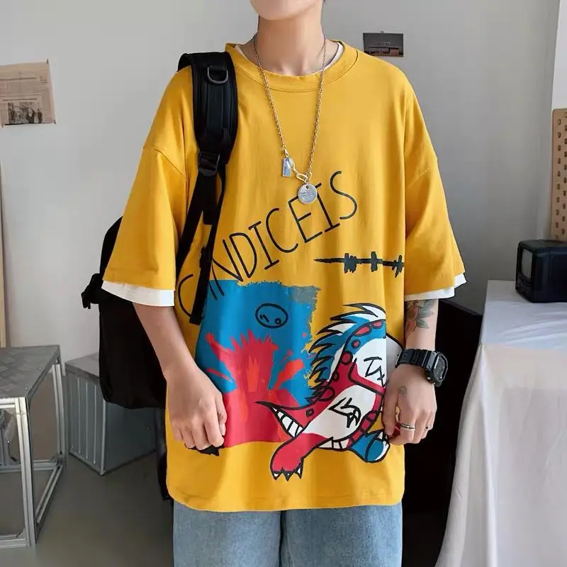 

Middle sleeve man t-shirts Causal Loose Hip hop Tees O-neck Cartoon Printing t-shirt summer new thin tops wholesale promotion