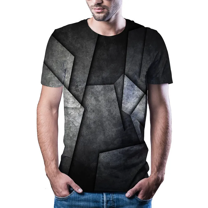 

2021 Men's New Digital Printing Polyester Material Short Sleeve 3D Printing Ink Style Fashion Short Tee