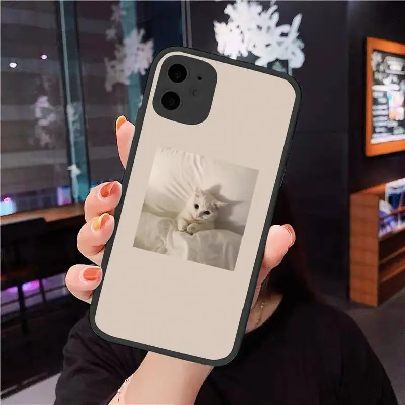 

Phone Case For iPhone 12 11 Mini Pro XR XS Max 7 8 Plus X cute cat Pink Aesthetic Matte transparent cover