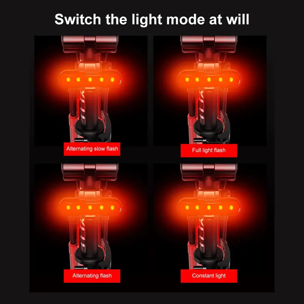 5 светодиодов велосипедный светильник водонепроницаемый задний фонарь USB