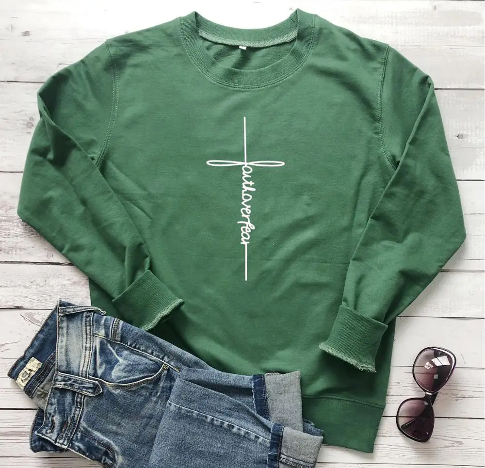 

Faith Over Fear Inspirational Christian Christian unisex women fashion quote religion cross graphic sweatshirt pullover tops