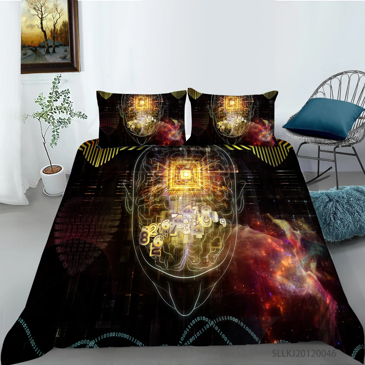 

Technological Style Purple and Blue Printing Comforter Bedding Sets Queen King Double Full Sizes Duvet Cover with Pillowcases