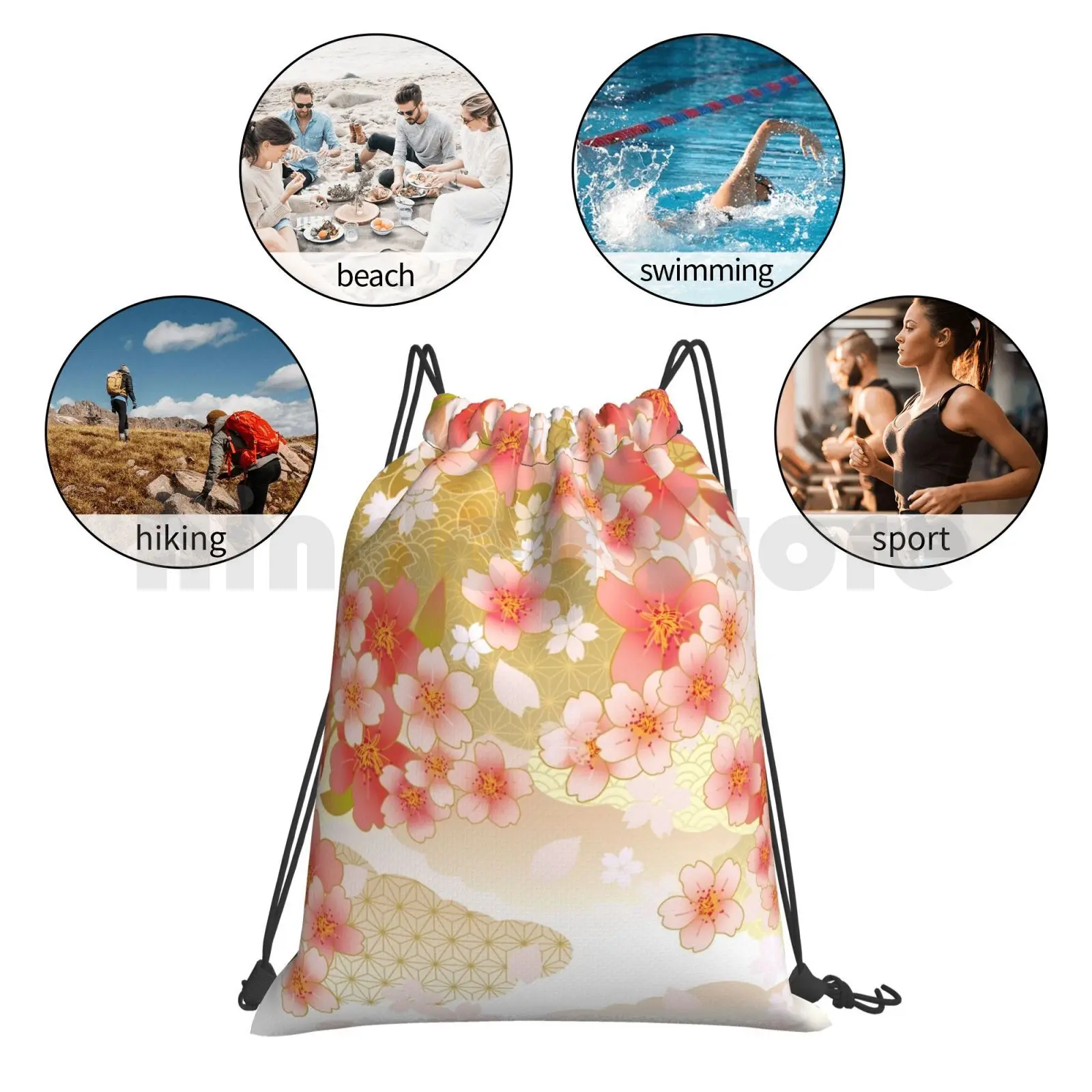 

Beautiful Cherry Blossoms Of Japan Backpack Drawstring Bag Riding Climbing Gym Bag Sakura Japan Japanese Nihon Nippon Fuji