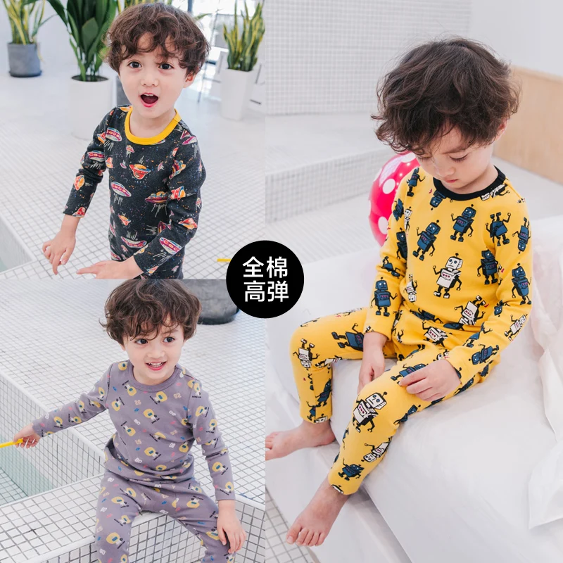 

Осенне-зимний детский термокостюм из чистого хлопка, комплект нижнего белья из двух предметов, осенняя одежда, длинные штаны для маленьких ...