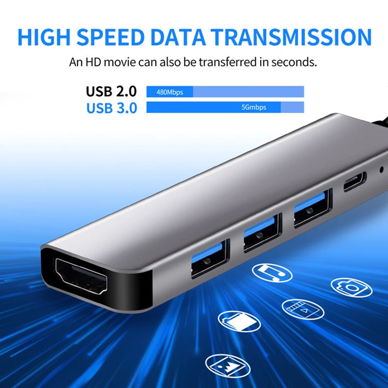 Адаптер TRUMSOON Thunderbolt 3 Type C к HDMI-совместимый 4K USB 0 для Macbook Huawei P30 Samsung S21 Dex Xiaomi 10 TV |