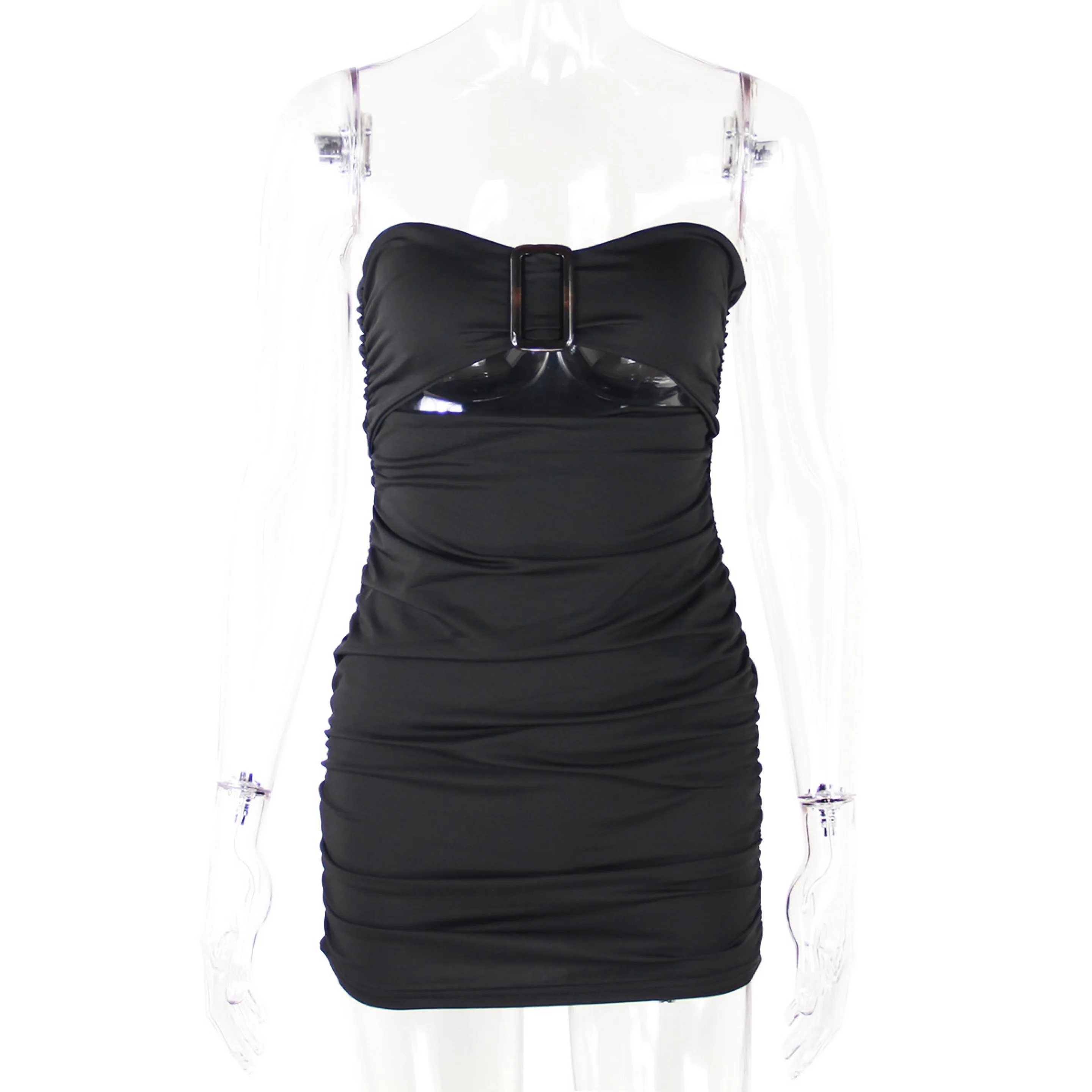 

Buckle Hollow Out Strapless Dress Women Summer Sexy Club Mini Dresses Skinny White Evening Party Bodycon De Fiesta 2021 Vestidos