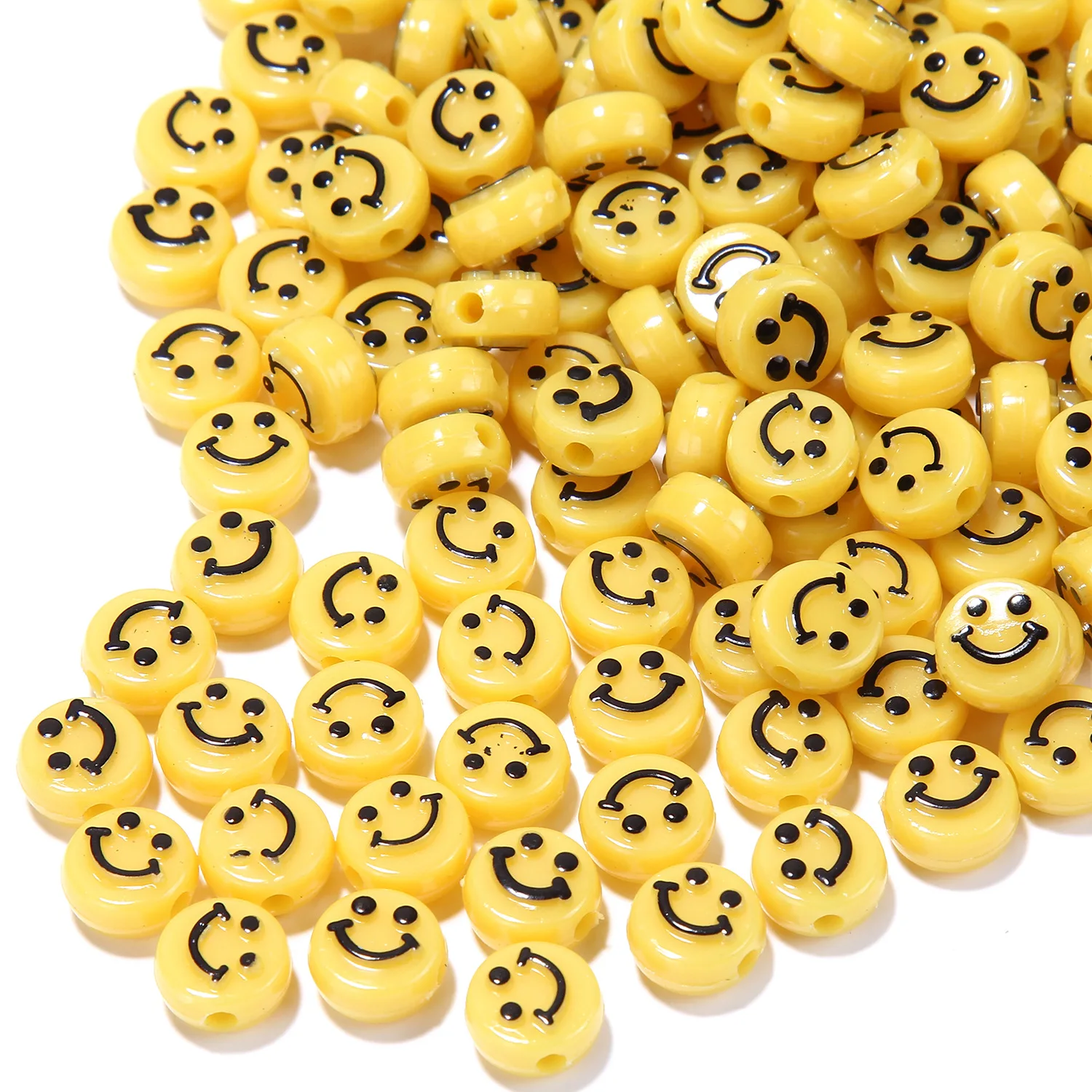 

50 PCS 10mm acrylic color black gold smiley polymer clay spacer beads, used for jewelry making DIY bracelet accessories
