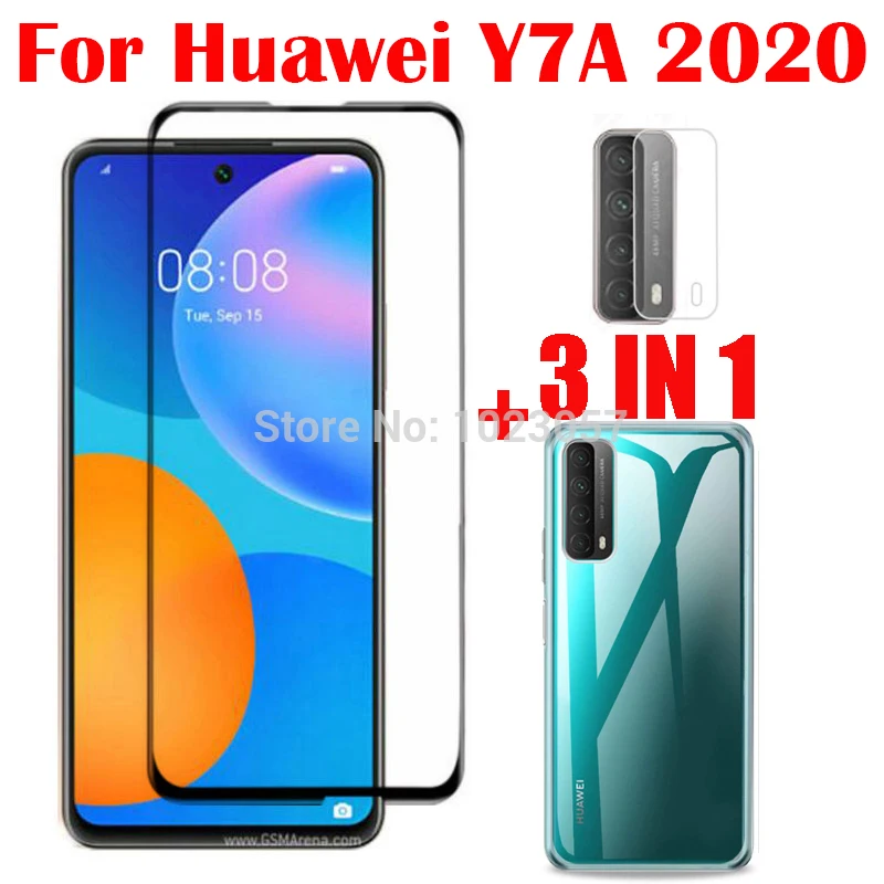 Чехол 3 в 1 + закаленное стекло для камеры Huawei Y7A Peppa L22B Защитное экрана 2020