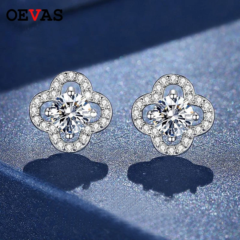 

OEVAS Sterling Sparkling 100% 925 Silver Clover D Color 0.5ct Earrings For Women Party Birthday Stone Jewelry Dropship