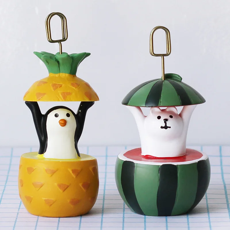 

1Pc Cartoon Mini Penguin Pineapple Bear Watermelon Cactus Business Card Holder Resin Craft Desk Decoration Note Paper Photo Clip