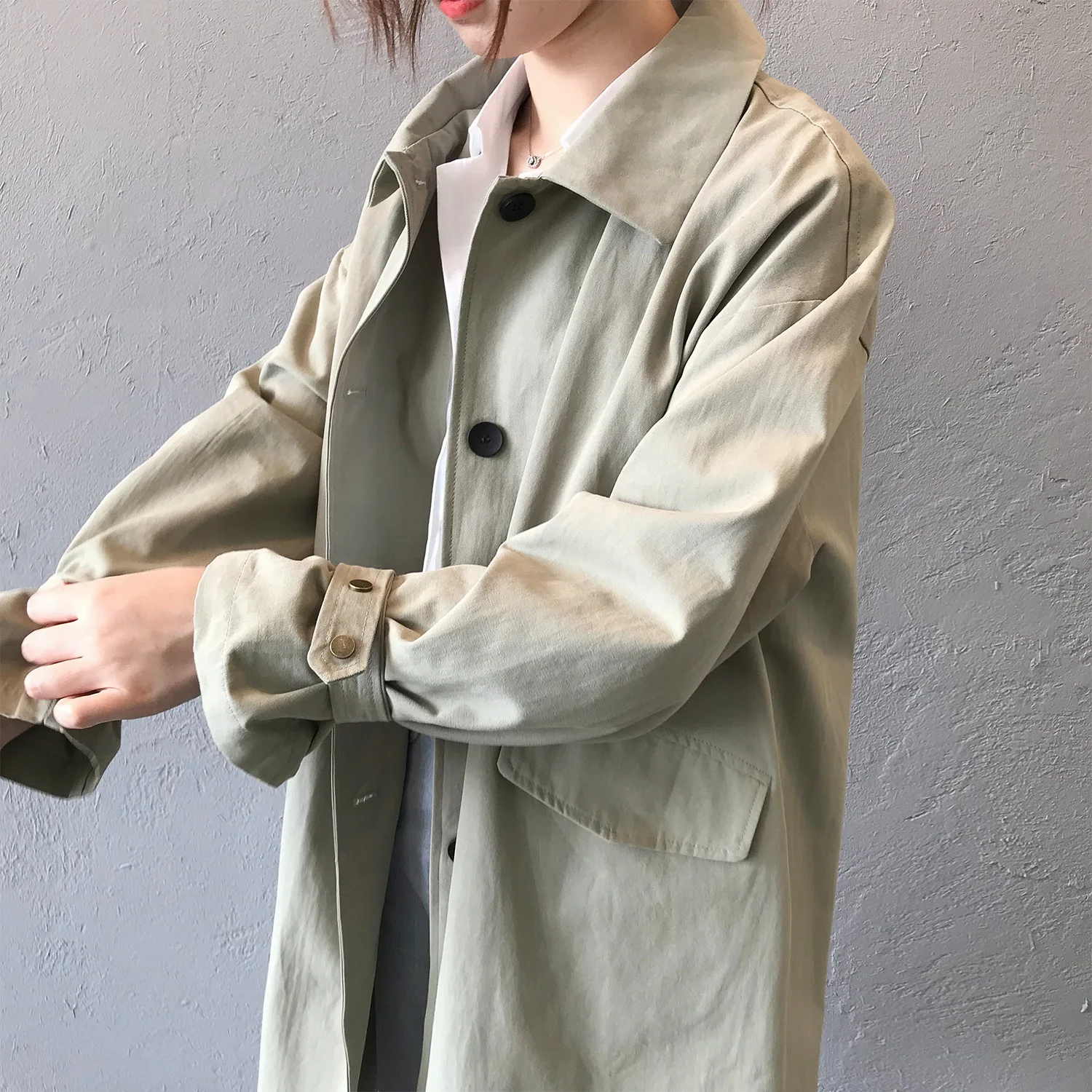 Женский Тренч с отложным воротником длинное пальто цвета хаки весна 2020 | Женская