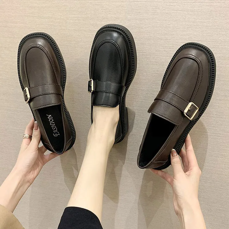 

Женские туфли-оксфорды с пряжкой, лоферы без застежки, повседневная кожаная обувь, 8865N, осень 2021