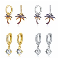 925 sterling silver ear buckle lucky tree pendant colorful cz irregular hoop earrings for women piercing huggie earring jewelry