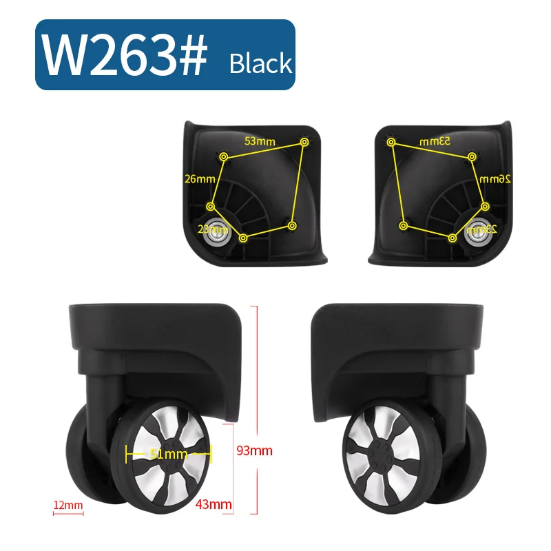 W263(2 Wheels)Black Чемодан Замена колеса ремонт фитинг чемодан тяга коробка оборудование Замена аксессуары 360 Универсальные ролики - Цвет: W263(2 Wheels)Black