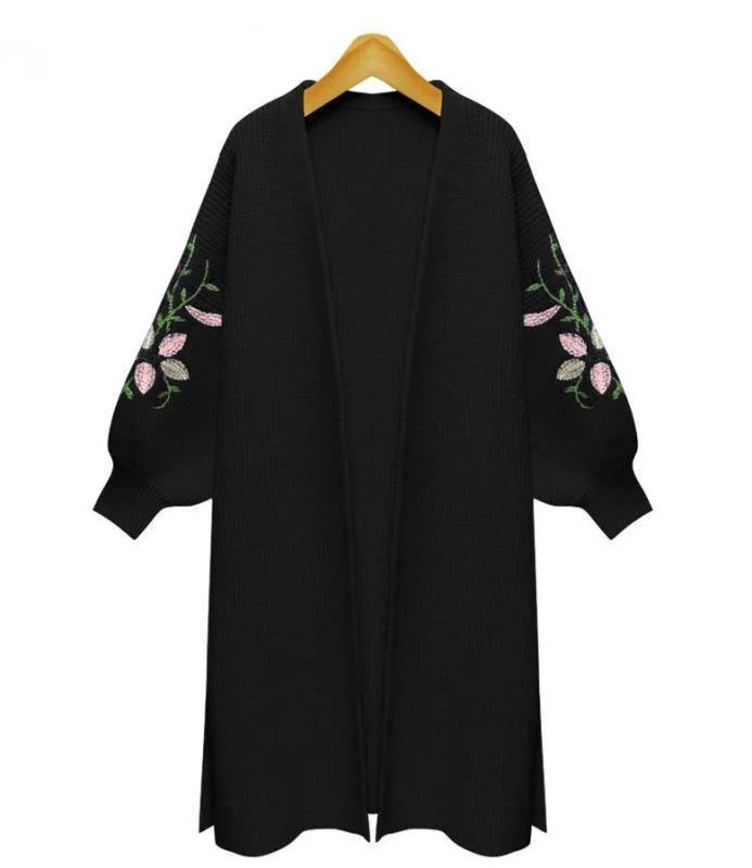 

New Women Spring Winter Knitwear Thick Sweater Cardigan Female Long Version Coat Long Cardigans Jumper Embroidery Floral