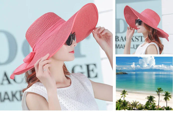 simple summer straw hat women big wide brim beach hat sun hat foldable sun block UV protection panama hat bone chapeu feminino