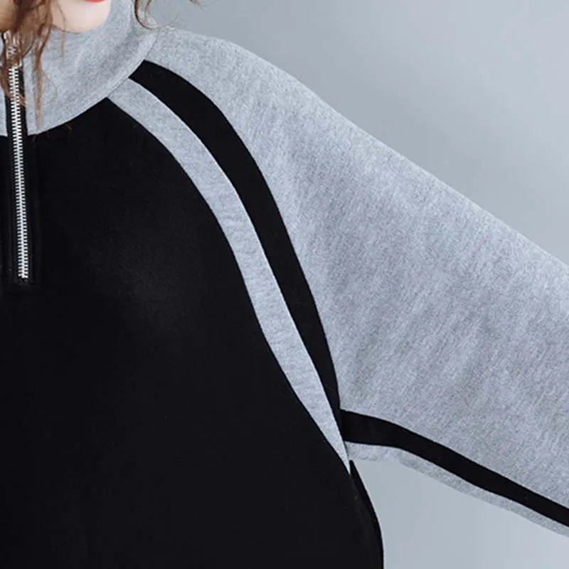 

Plus Size Spring Womens Sweatshirts Thicken Vintage Long Sleeve Black Ladies Cotton Big Size Sweatshirt Loose Stripe Tops Female