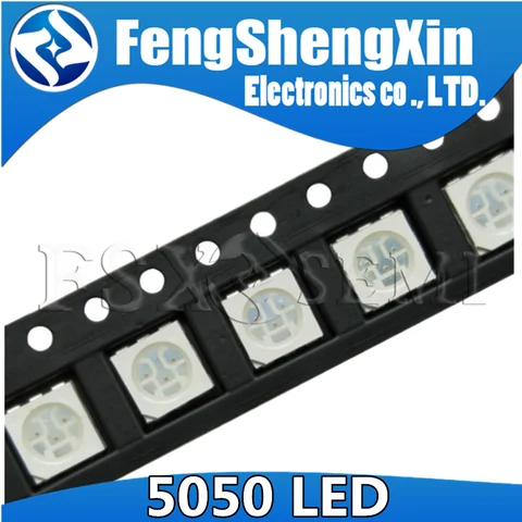 100 шт., 5050 SMD светодиоды, красный, желтый, зеленый, белый, синий, оранжевый, розовый, фиолетовый
