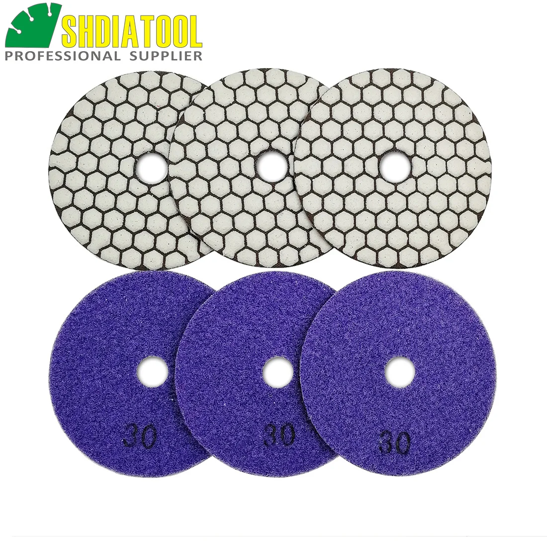 

SHDIATOOL 6pcs Diameter 4inch/100mm #30 Diamond Resin Bond Dry Polishing Pads For Granite Marble Ceramic Sanding Disc