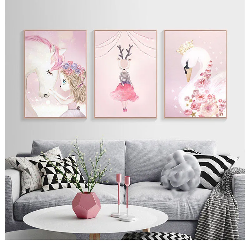 Скандинавские Мультяшные животные настенные художественные плакаты Картина на