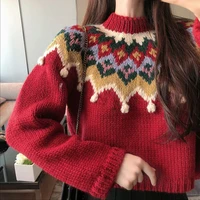 dayifun sweater christmas pattern o neck pullover korean fashion loose jumper knitted vintage thick long sleeve top