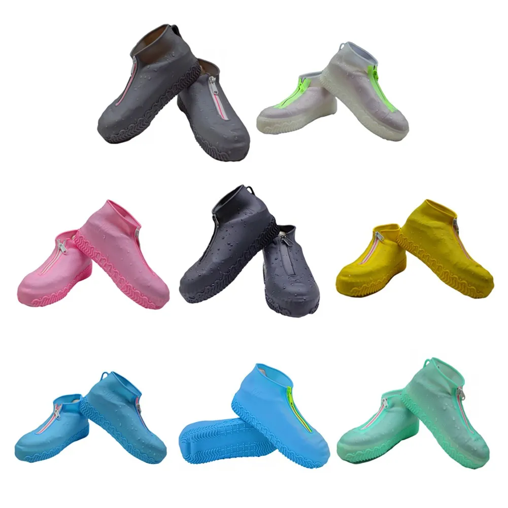 

Silicone Overshoes Rain Waterproof Shoe Covers Protector Reusable Size S M L XL Zipper Rainproof Non-slip Thickening For Camping
