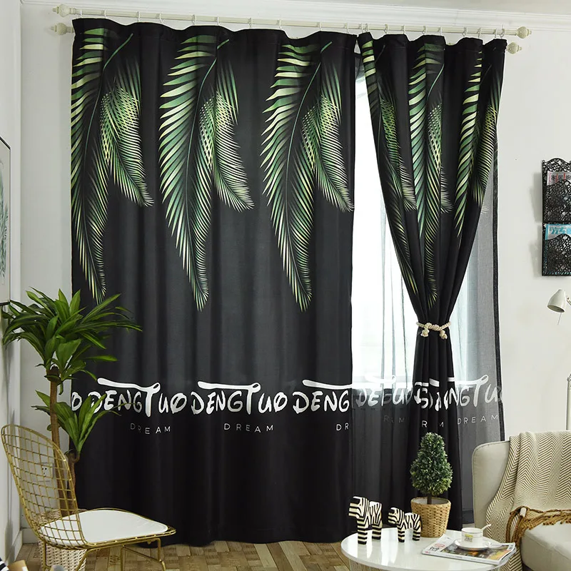 

Scandinavian Style Curtains for Living Dining Room Bedrooms Full Shading Phoenix Tail Leaf Semi Shading Window Tulles Curtains