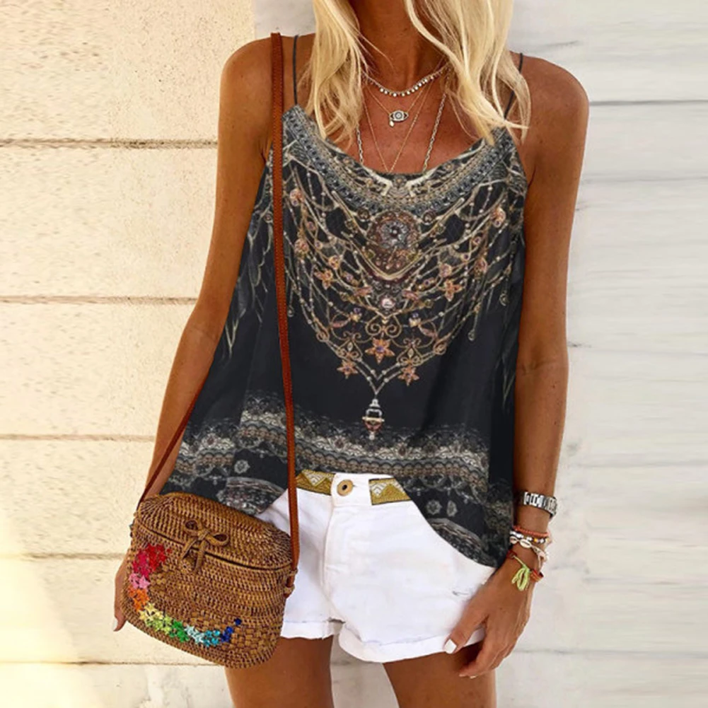 

Print Tank Top Women Summer 2020 Casual O Neck Sexy Sleeveless Loose Camisole Fashion Streetwear Womens Clothing Ropa De Mujer