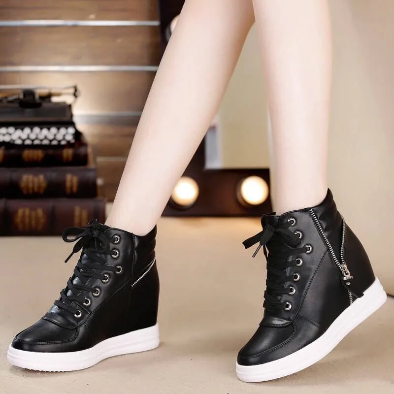 Обувь на танкетке 7 см Кроссовки Высокие женские кроссовки Спортивная обувь для