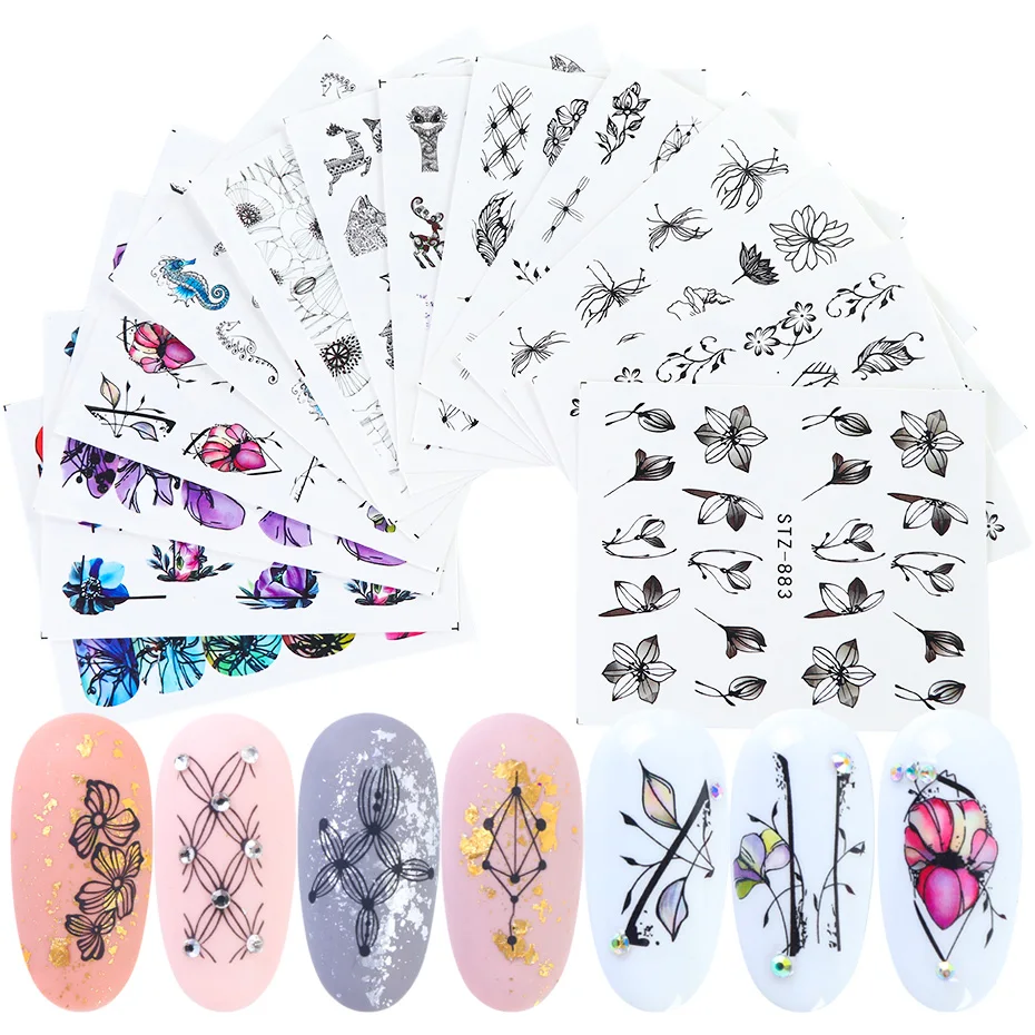 

1pcs Black Floral Nail Water Transfer Stickers Decals Flowers Leaves Decorations Designs Nail Art Sliders Manicure