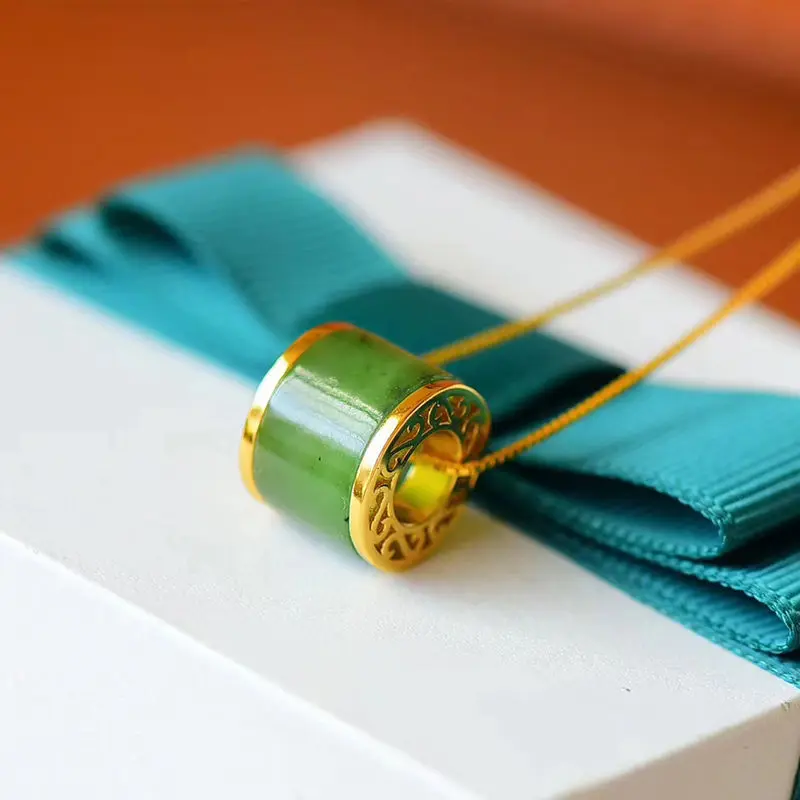 

as Right as Rain Necklace Sterling Silver Natural Hetian Jade Green Jade Lulutong Pendant Clavicle Chain Creative Gift for