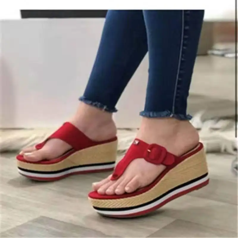 

Big Size Shoes Woman 2021 Slippers Heels Platform Luxury Slides Pantofle On A Wedge Rubber Flip Flops High Designer New Summer