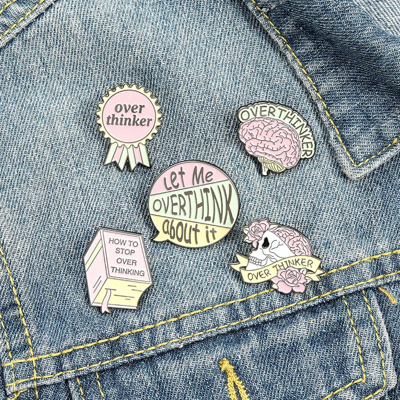 

Pink Brain Skull Book Enamel Pin Overthinker Brooches for Women Fashion Lapel Pin Cartoon Metal Badge Jewelry Gift Wholesale
