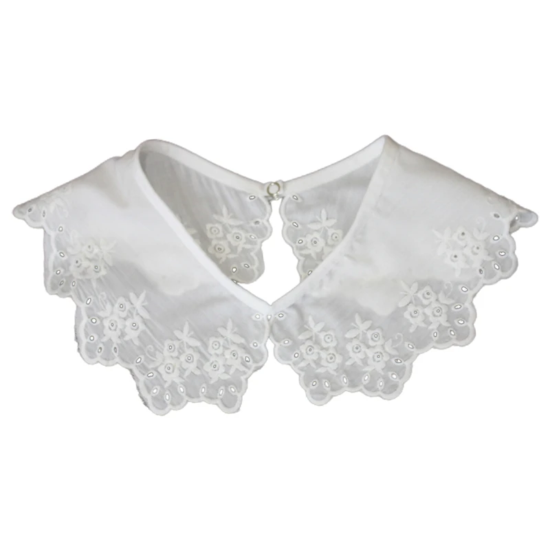 

2021 New Casual Decorative Fake Collar Hollow Out Embroidery Floral Lace Detachable Dickey Half Shirt Blouse Big Shawl Poncho