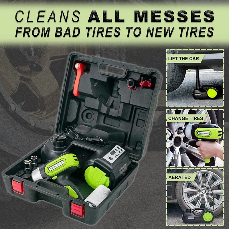 

E-HEELP 12V 5Ton 3 in 1 Car Jack Electric Hydraulic Jack Kit Portable Tire Jack with Impact Wrench Inflator LED Light Lift Tools