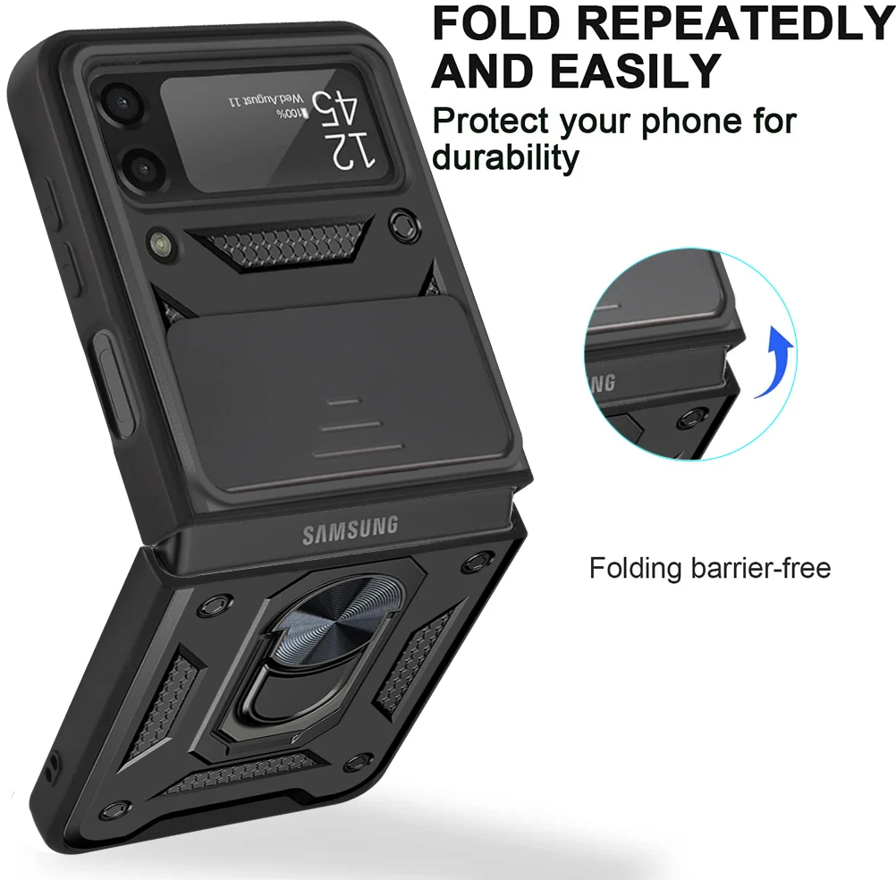 Camera Protective Phone Case For Samsung Galaxy Z Flip 3 Luxury TPU Magnetic Metal Ring Bracket Shockproof Armor Z Flip 3 Cases