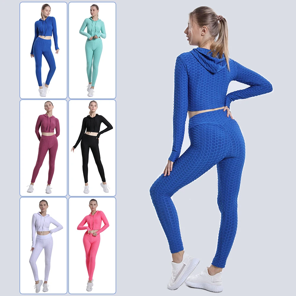 

Yoga Set Women 2 Piece Seamless Workout Suit Long Sleeve Hoodie High Waist Clothing Gym Exercise Athletic Solid Outfits