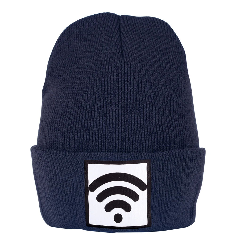 Вязаная женская шапка в стиле хип-хоп зимняя мужская с надписью Wi-Fi мягкая синяя