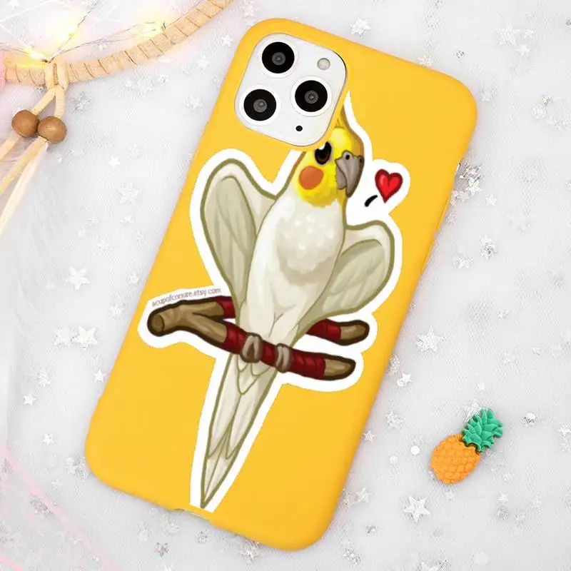 

Cartoon parrot Phone Case Candy Color Yellow for iPhone 11 12 pro XS MAX 8 7 6 6S Plus X 5S SE 2020 XR
