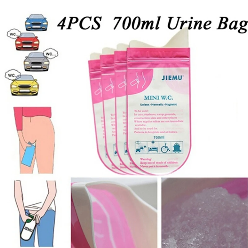 

4pcs Pink Disposable 700CC Urine Storage Bag Emergency Toilet Travel
