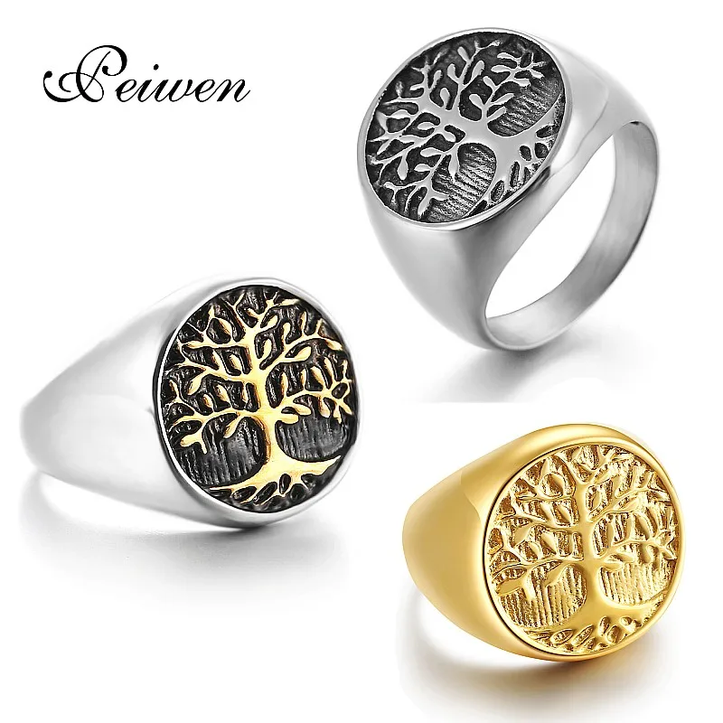 

316L Stainless Steel Tree Of Life Rings Gold Silver Color Hip hop Titanium Life Tree Ring For Men Punk Rock Fashion Jewelry Gift