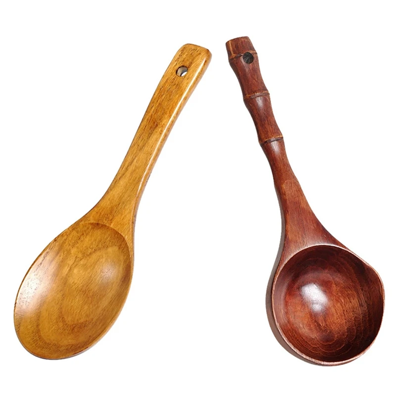 

2 Pcs Wooden Rice Spoon Rice Paddle, Versatile Cooking Spoon Serving Spoon, Red-Brown & Wood Color