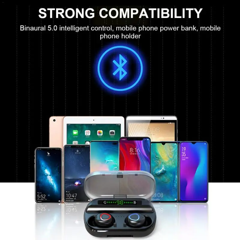 V10 Bluetooth Earphone With LED Digital Display 5.0 TWS Button Wireless Stereo Charging Bin Mini Invisible Sports | Электроника