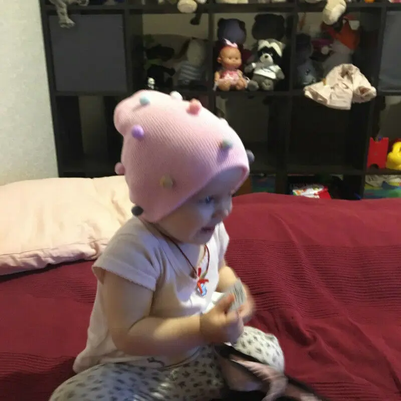 Зимняя теплая вязаная шерстяная шапка с помпоном для новорожденных девочек |