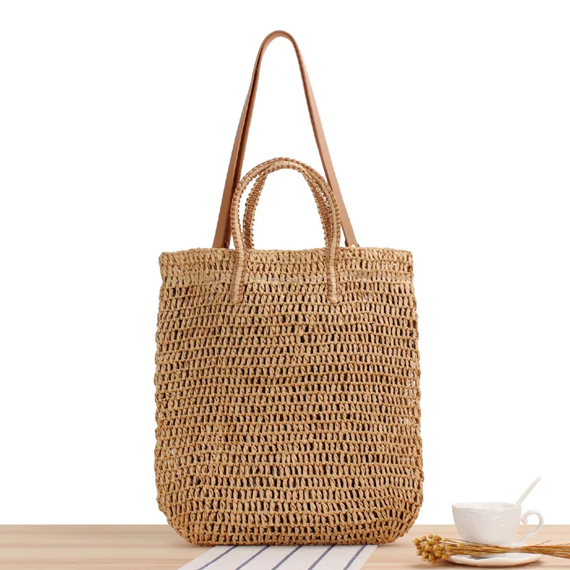 

Fashion Solid Color Hollow One-shoulder Portable Dual-use Woven Bag Sen-series Holiday Beach Handmade Straw handbag